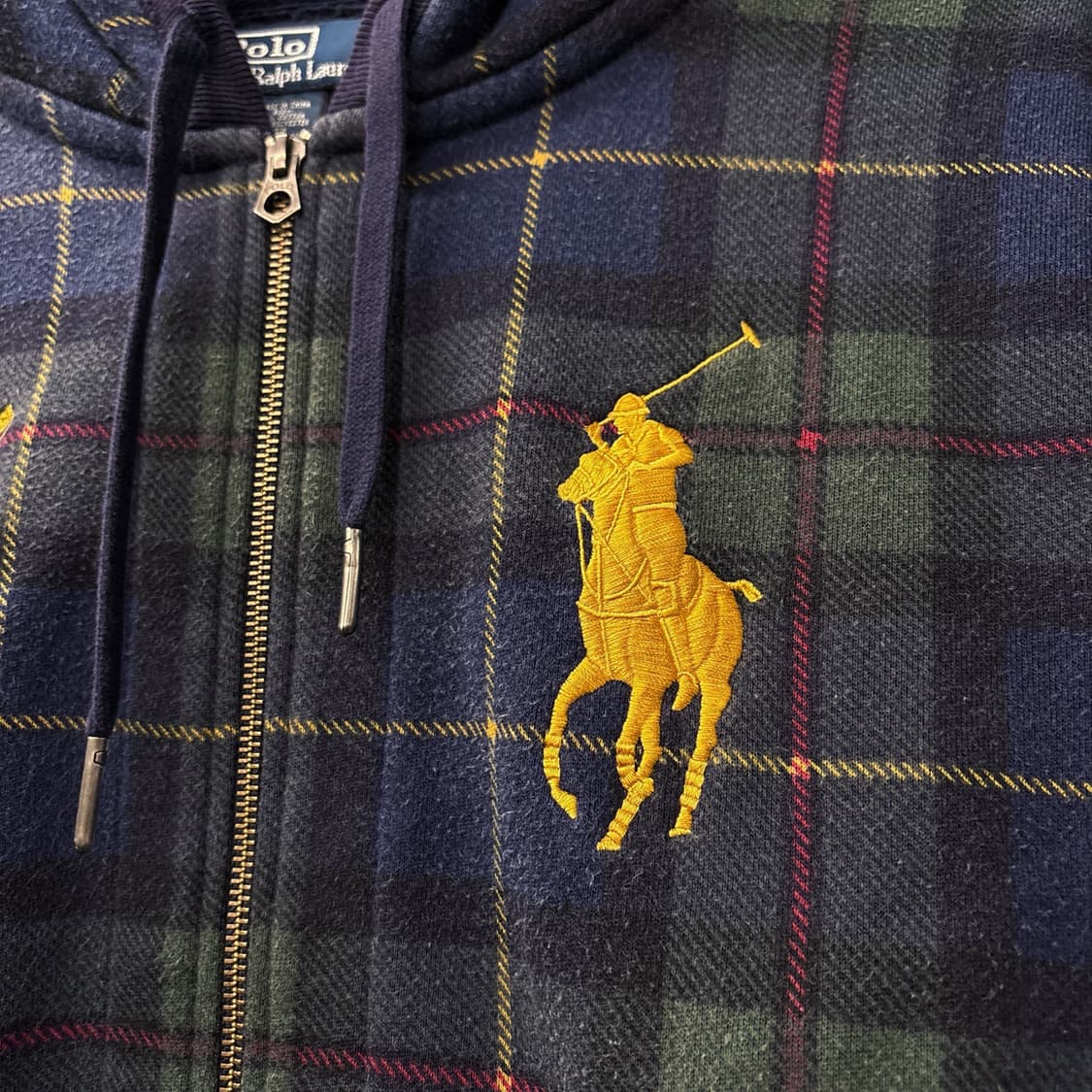 90s 폴로 랄프로렌 블랙와치 타탄 골든포니 플리스 후드집업 N1289 상품이미지5
