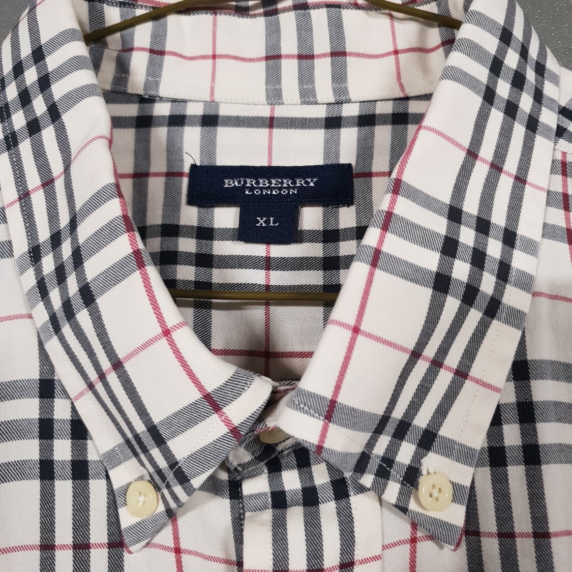실측 2XL 버버리 크레스트 기사 로고 노바체크 포켓 버튼다운 반팔 셔츠 상품이미지6