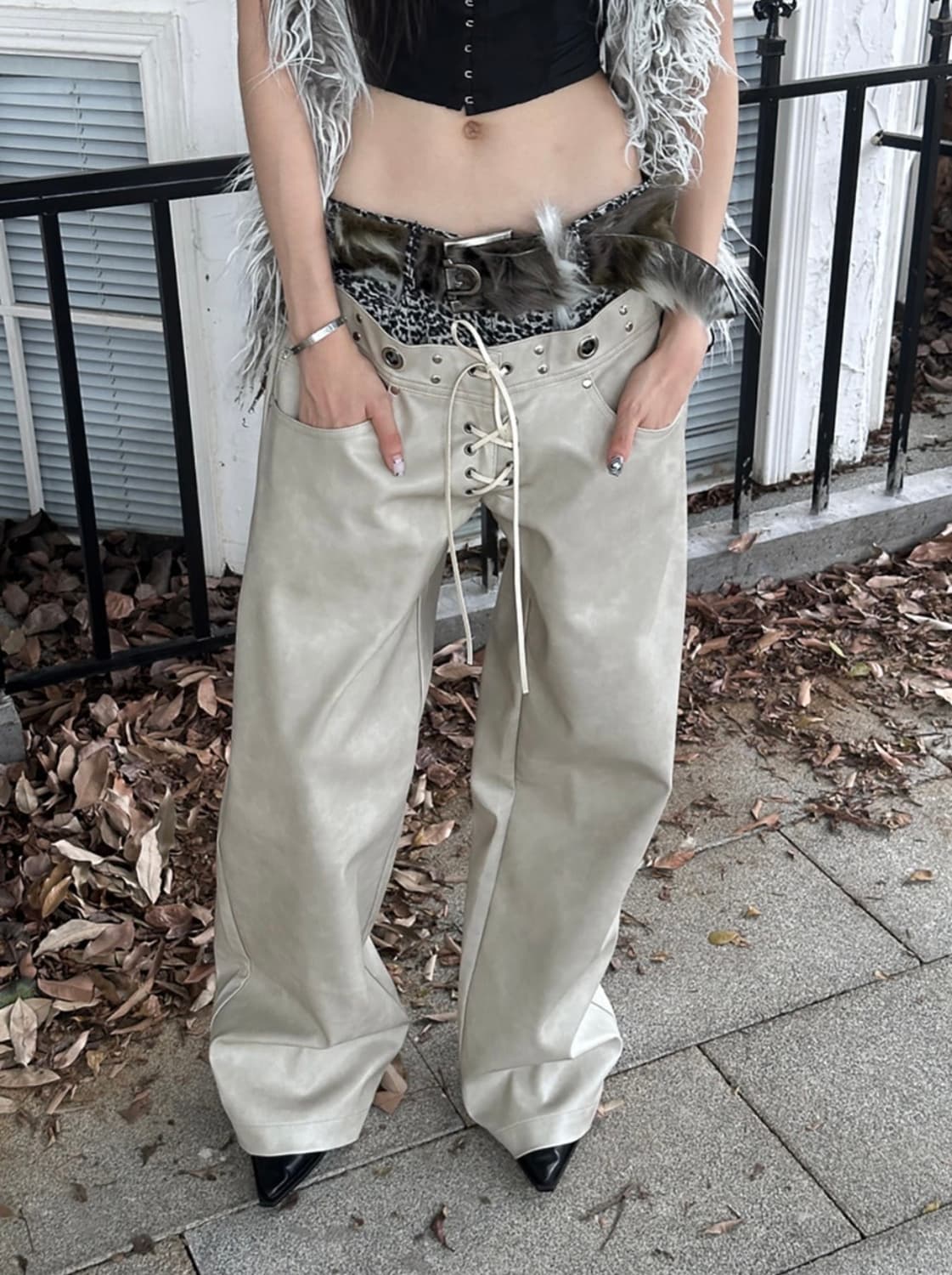 테스트메커니즘 Leopard Layer Punk Leather Pants 상품이미지1