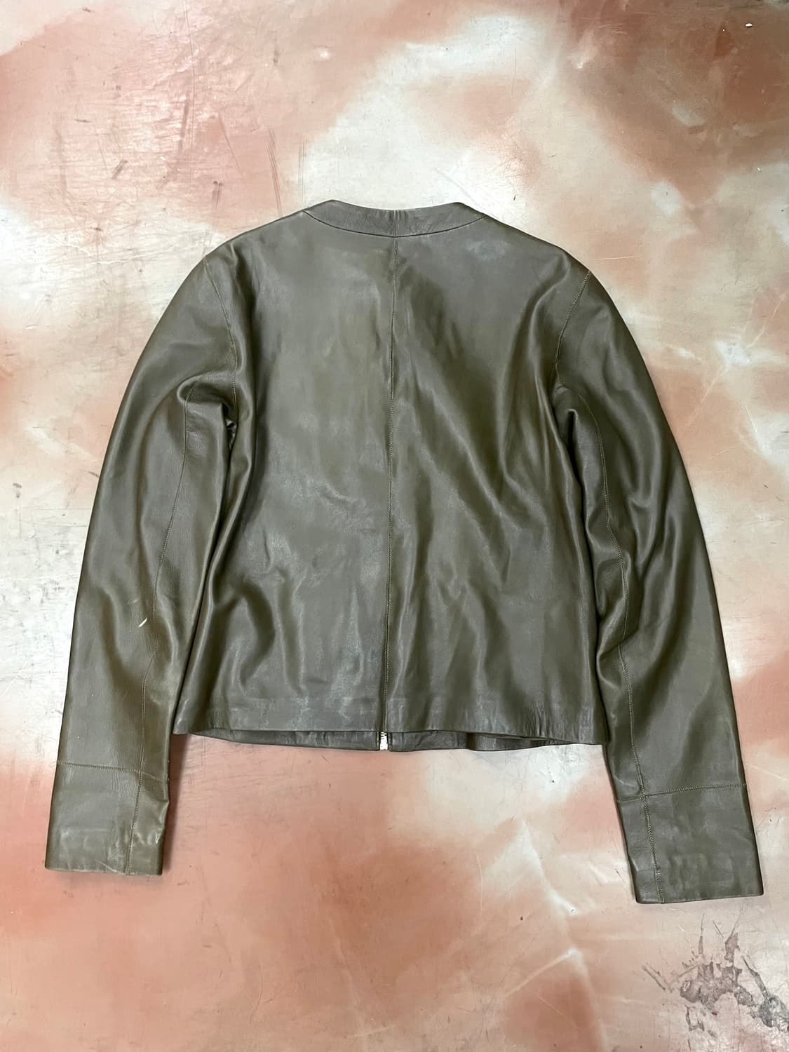 Khaki Slim Leather Jacket 상품이미지5