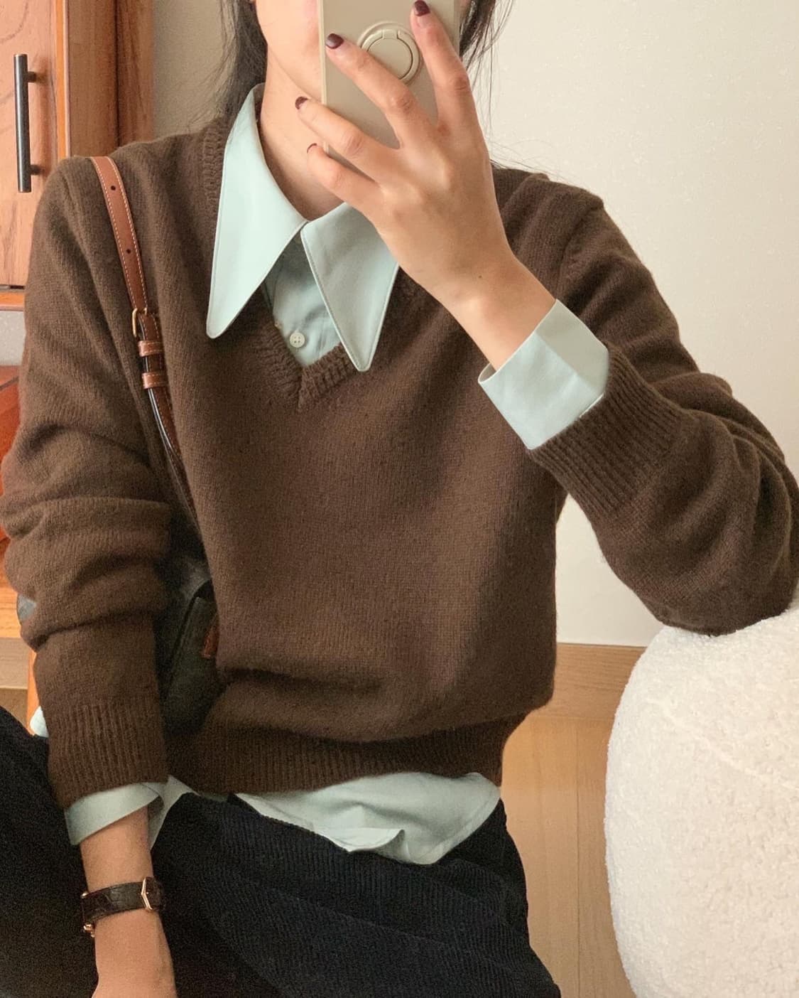 브이넥 니트(브라운) 상품이미지6