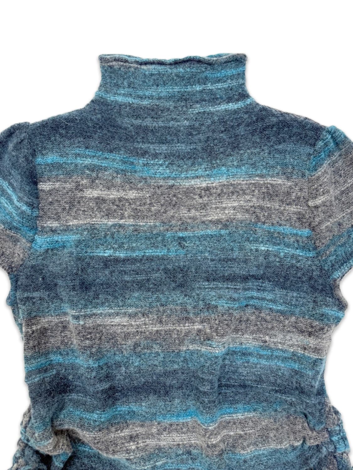 빈티지 스카이 그레이 리본 하이넥 반팔 니트 상품이미지3