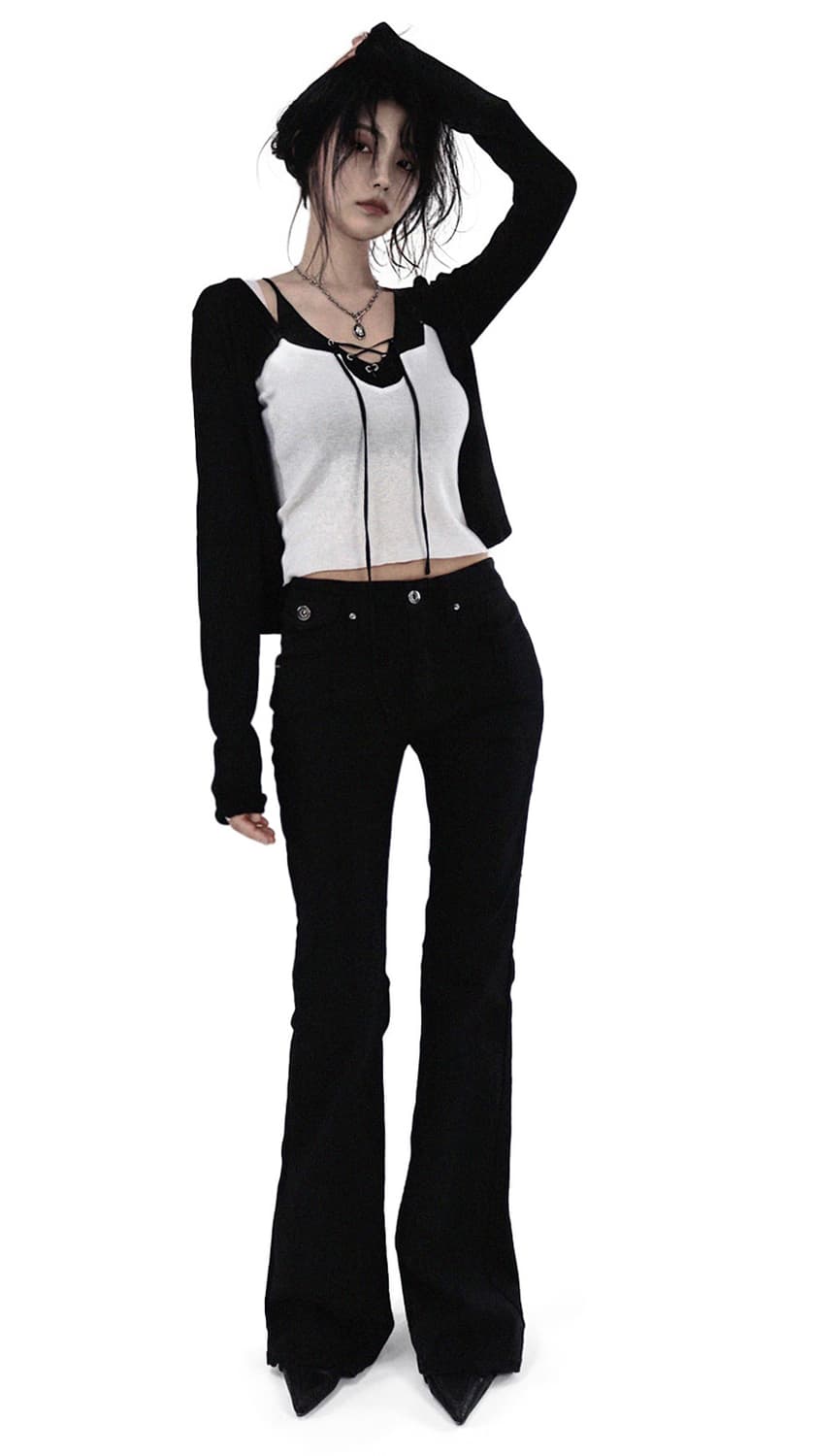 시크윈 버튼 로우라이즈 슬림 부츠컷 팬츠 bootcut pants 상품이미지3