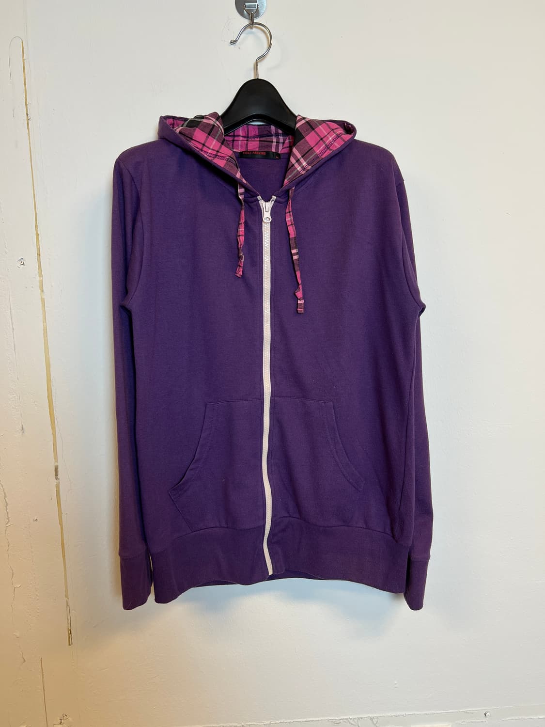 O112 JPN 모리/러블리/펑크/Y2K 퍼플 핑크체크포인트 후드집업 M 상품이미지1