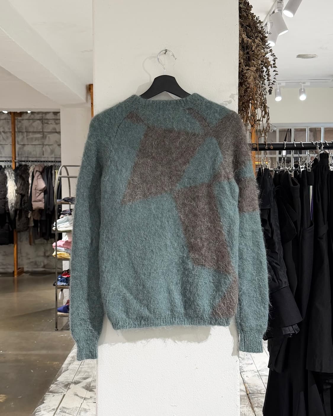 컬러 민트 브라운 배색 패턴 모헤어 니트 상품이미지6