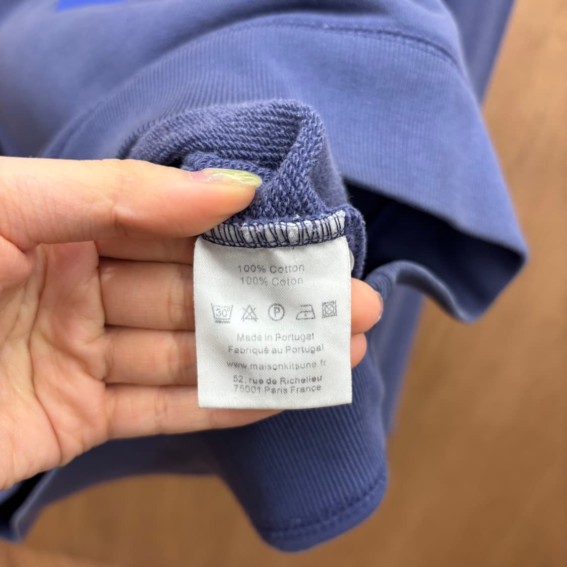 메종키츠네 코튼 긴팔 맨투맨 빅 레터링 그래픽 프린트 리브 디테일 블루 상품이미지7