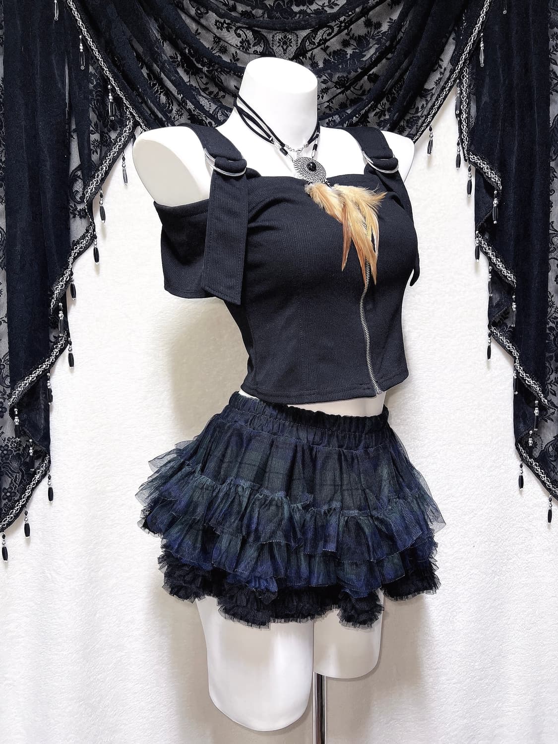 세실맥비 고스펑크 오네갸루 오프숄더 크롭 반팔탑 고딕 핀터 하라주쿠 상품이미지1
