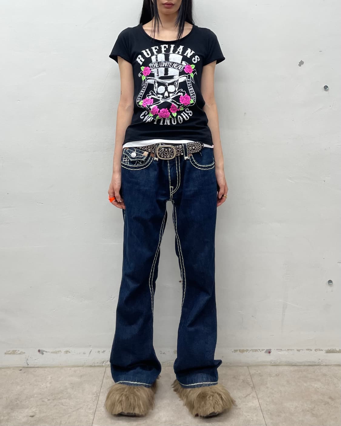 Skeleton Rose Slit American Flag T-shirt 상품이미지7