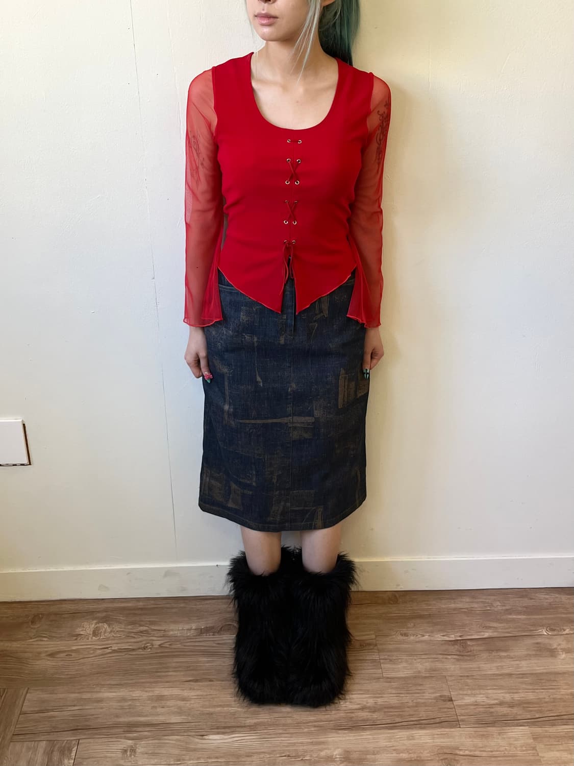 jubi 레드 코르셋 시스루 탑  상품이미지7