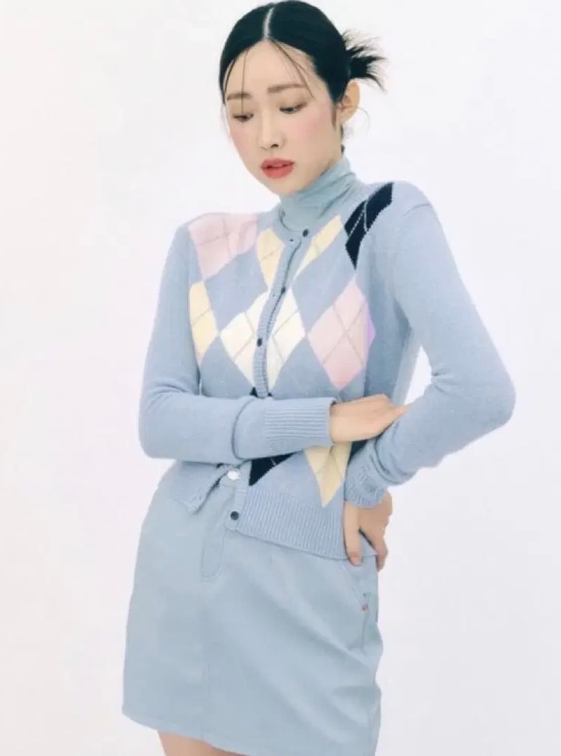 그로브스토어 아가일 니트 가디건 블루 상품이미지2