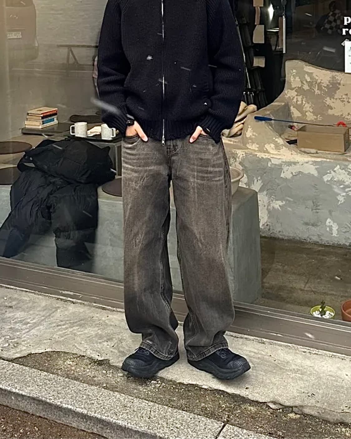 밀로 아카이브 커브드 워싱 데님 흑청 워시드 벌룬 팬츠 L 32 와이드 상품이미지2