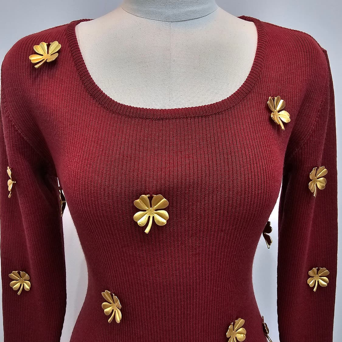 울100% 골드 플라워 슬림핏 골지 니트 원피스 상품이미지3