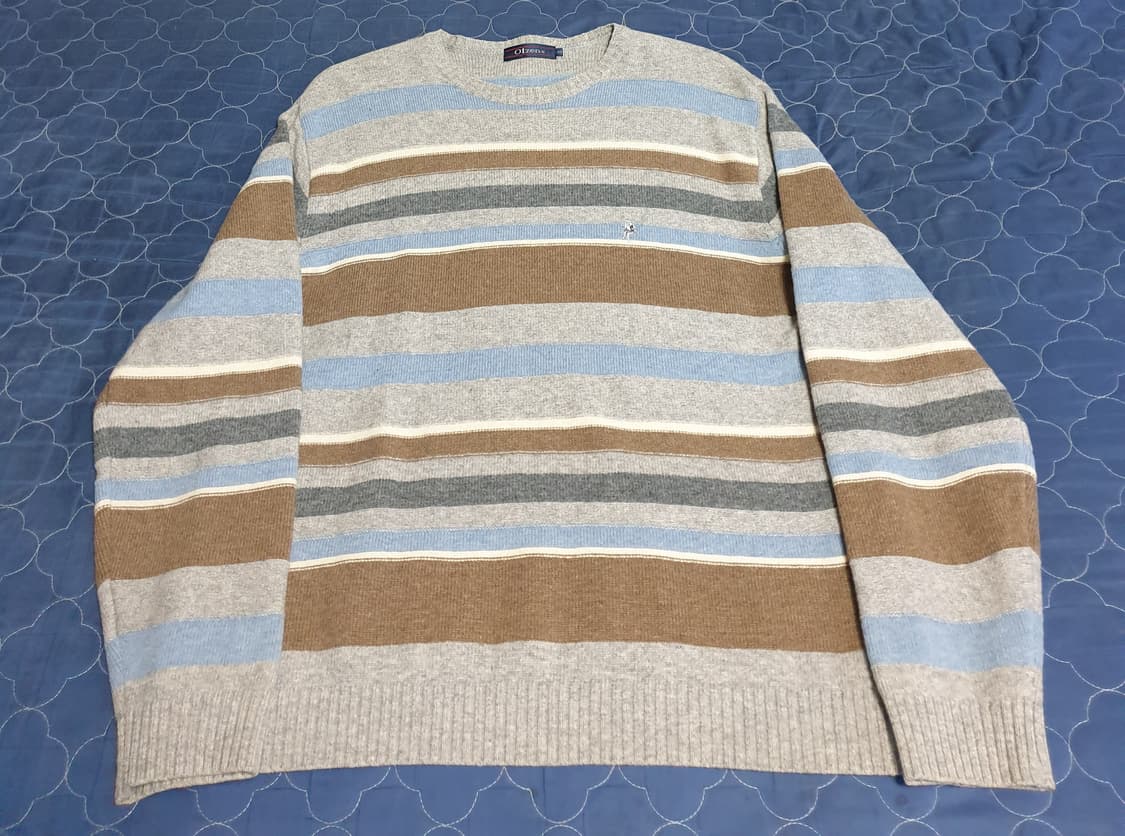 올젠 램스울100% 스트라이프 배색 라운드넥 니트 (105) 상품이미지1