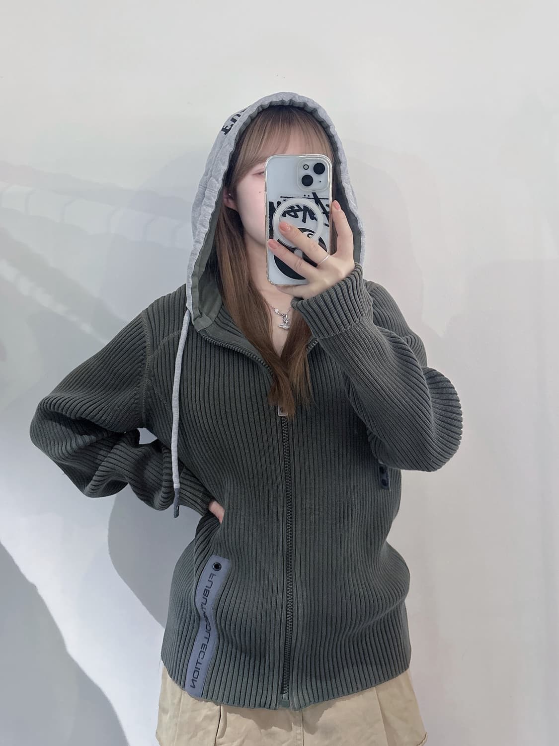 FUBU 카키 니트 후드집업 상품이미지1