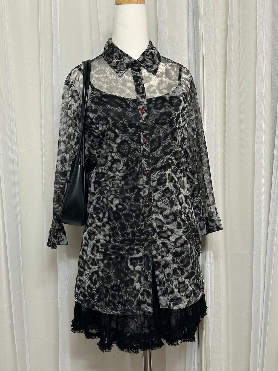 레오파드 시스루 레이어드 셔츠 갸루 펑크 상품이미지1