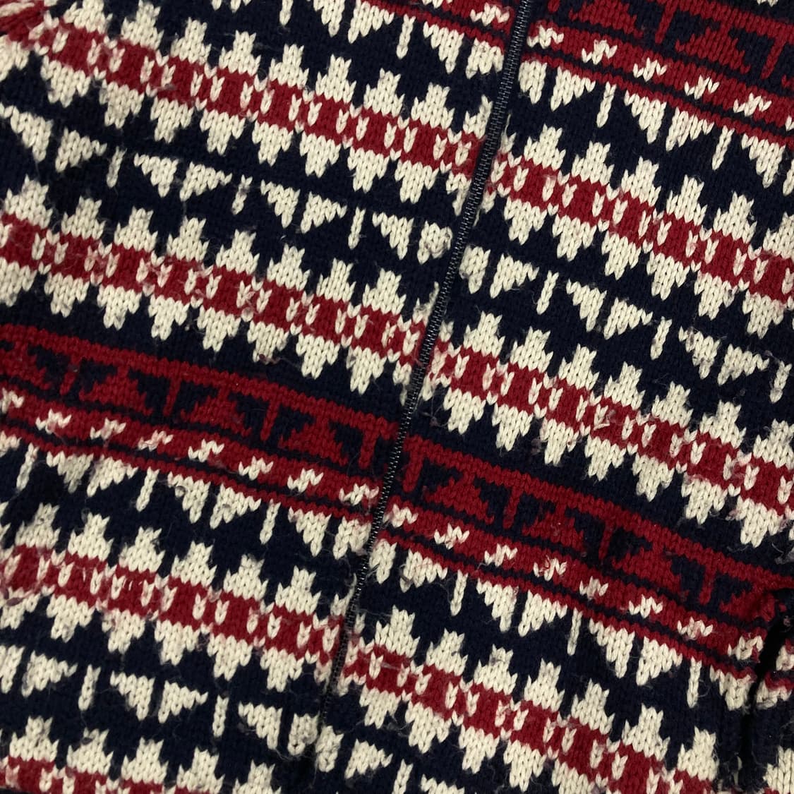 빈티지 노르딕 패턴 퍼 후드 니트 집업 상품이미지2