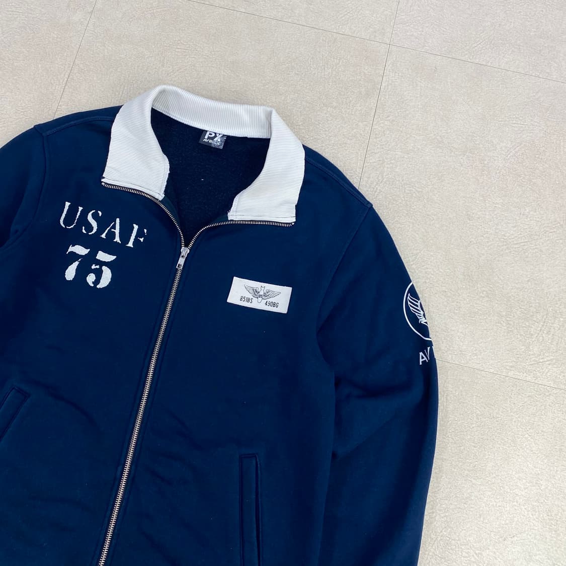 아비렉스 스펠아웃 빅로고 네이비 배색 코튼 집업 (105) 상품이미지1