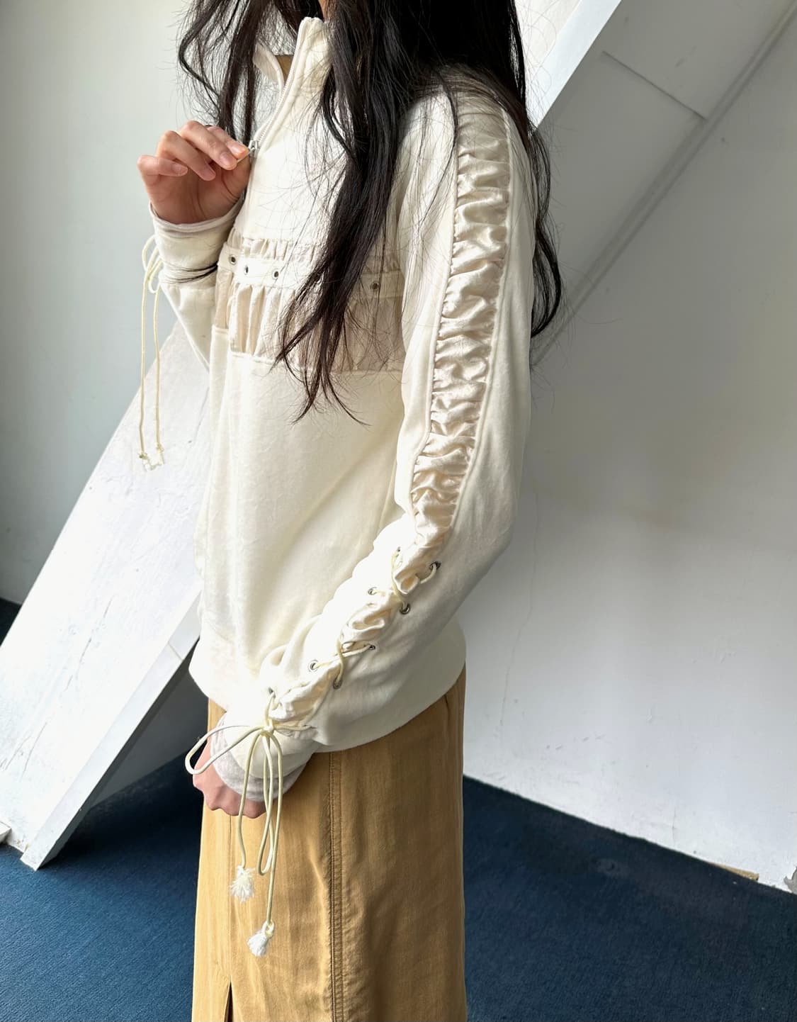 Cotton velour cloth desiign shirring zip 상품이미지9