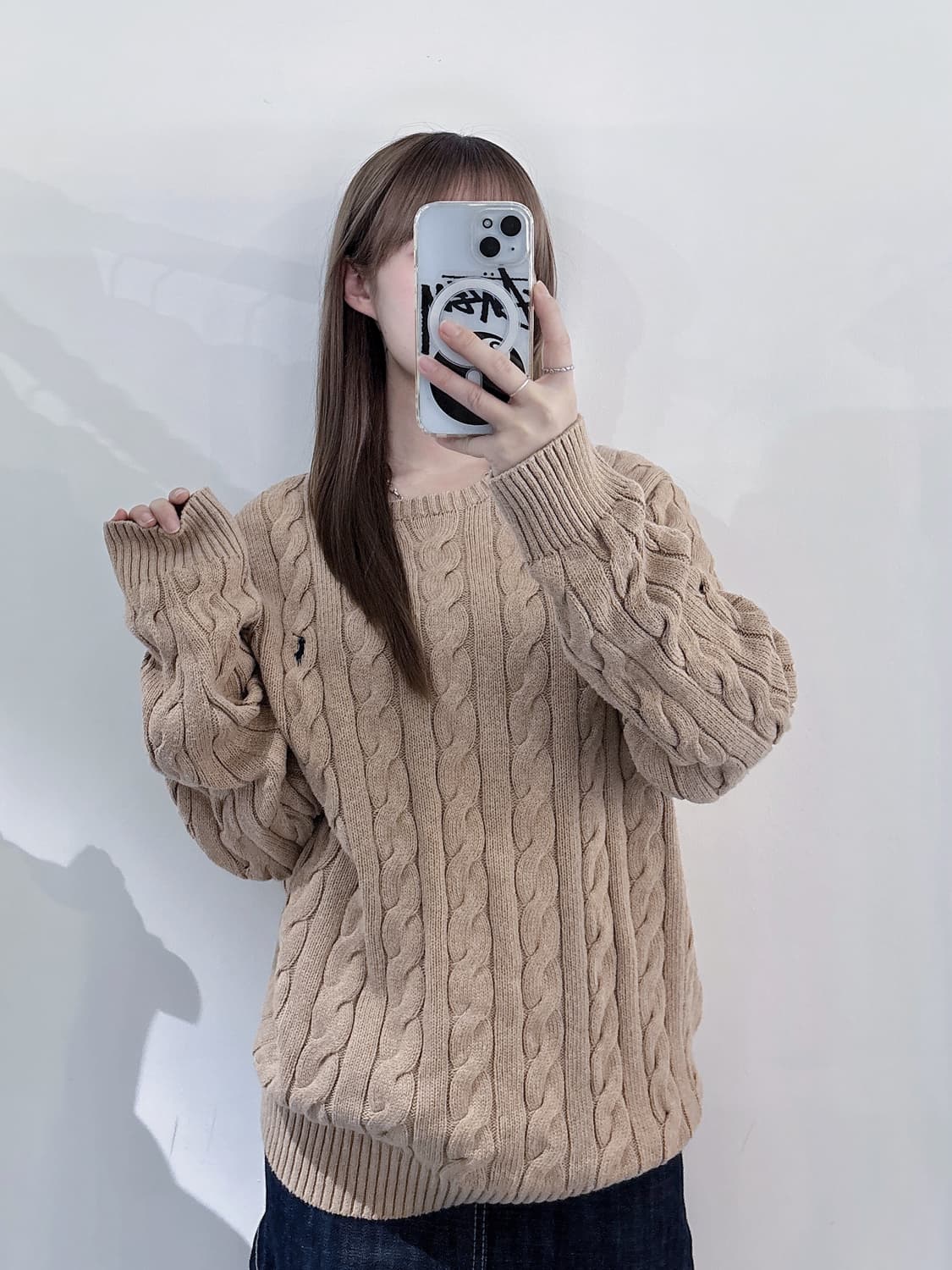 폴로랄프로렌 qr 네이비포니 베이지 케이블 니트 상품이미지1