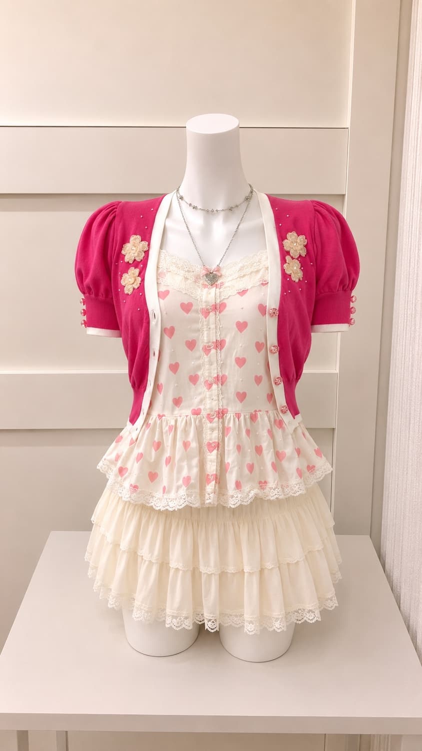 Vintage 로걀 히메갸루 핫핑크 비즈 볼레로 상품이미지1