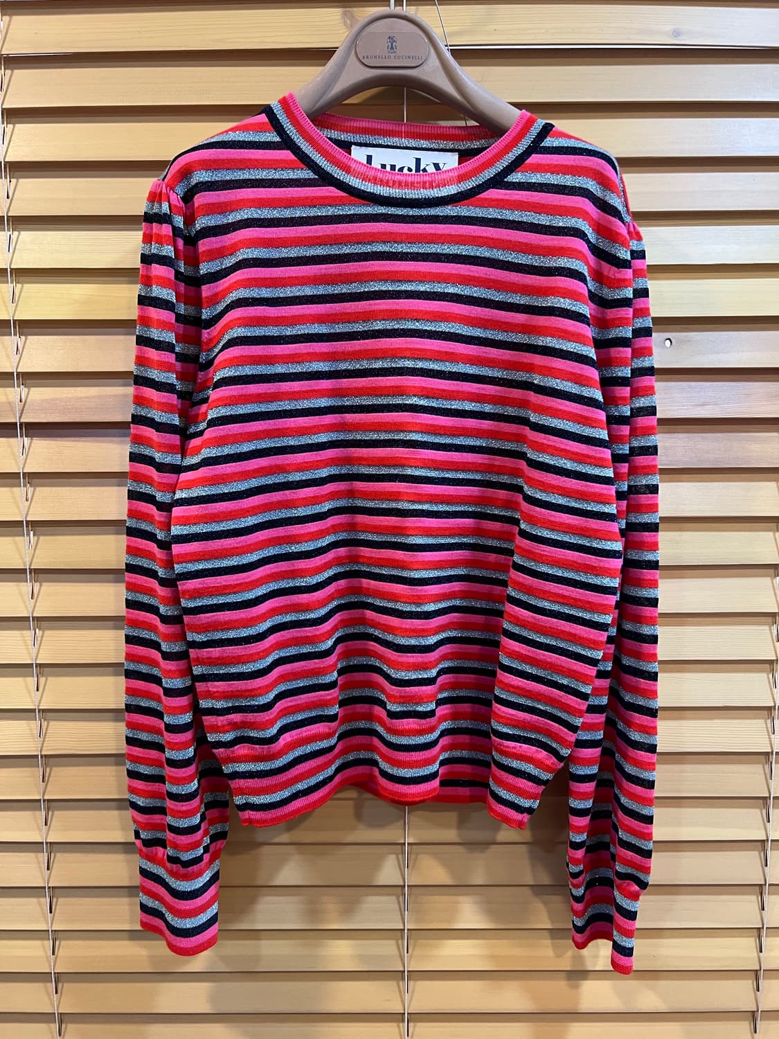 럭키슈에뜨 여성 핑크 스트라이프 글리터니트 상품이미지2