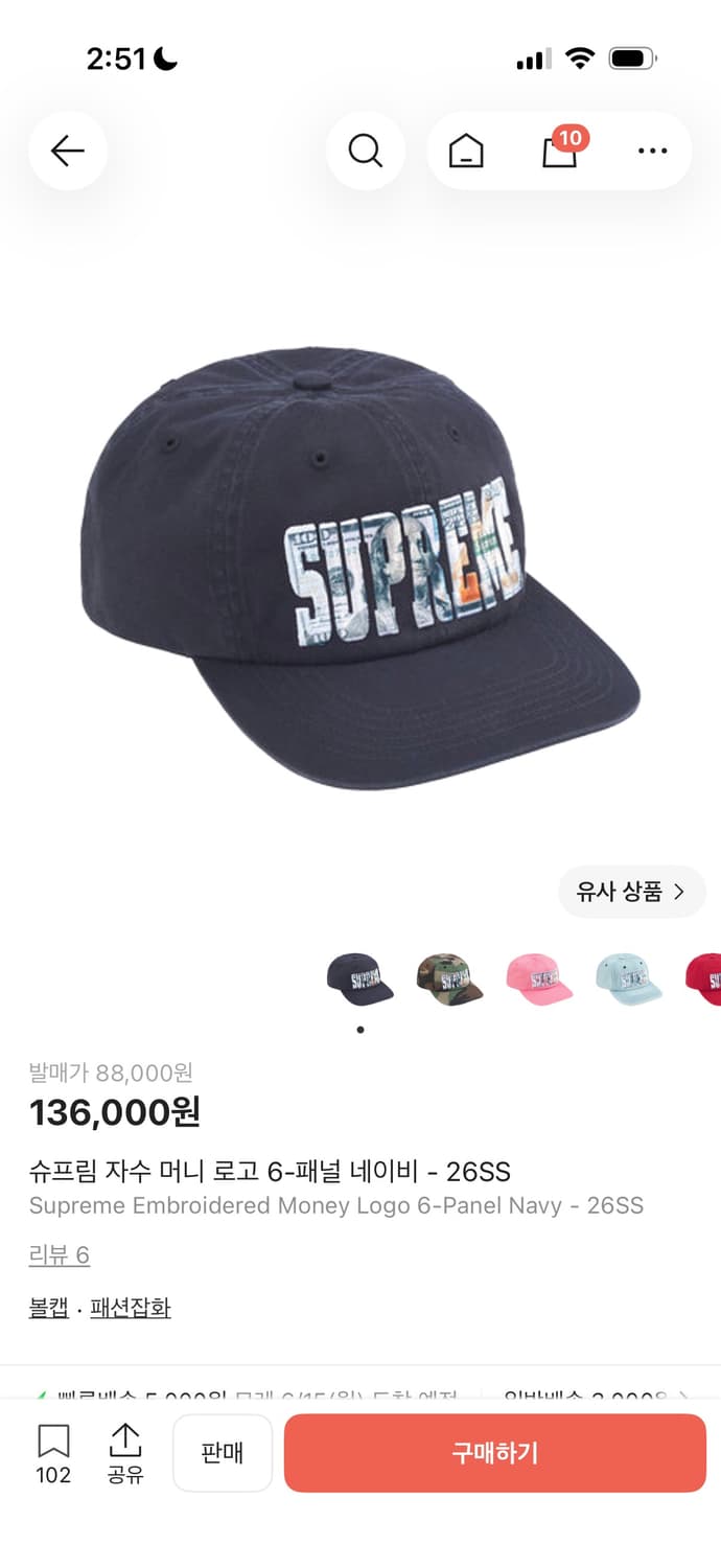 슈프림 머니 로고 6패널 네이비 캡 상품이미지1