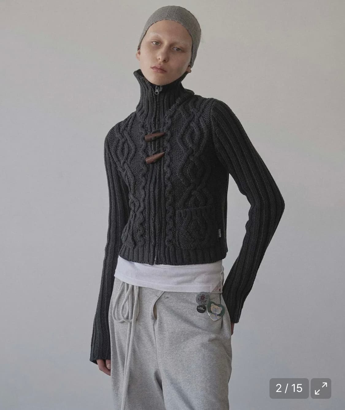 스컬프터 케이블 가디건 차콜 S Two Way Cable Cardigan 상품이미지2