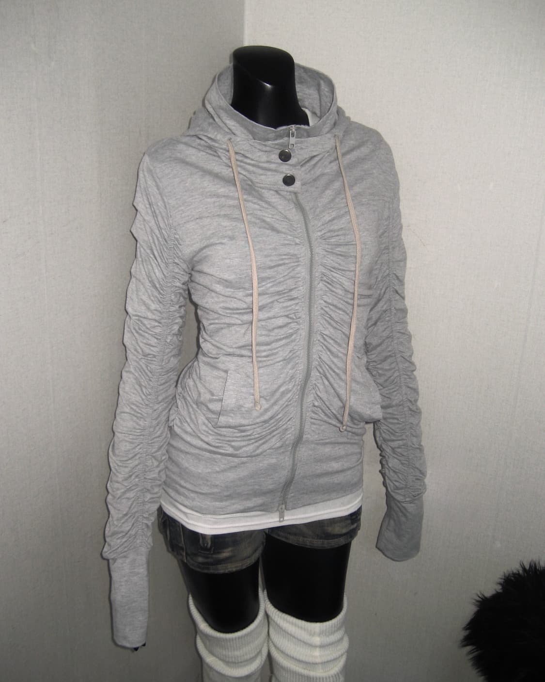 그레이 셔링 하이넥 후드집업 상품이미지2