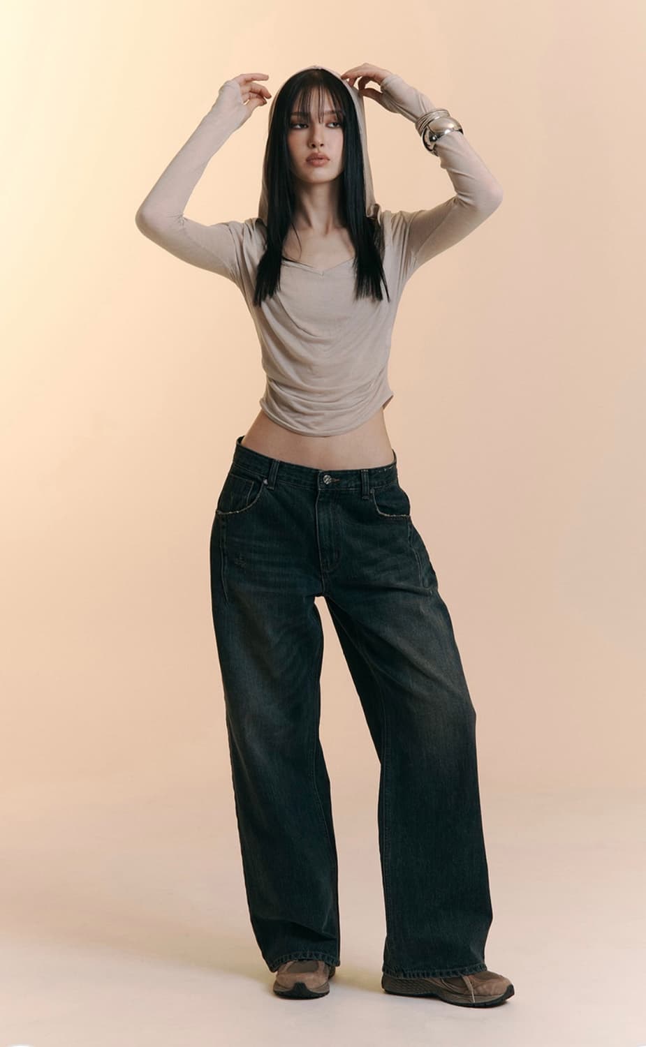 플리즈노팔로우 25 데미지 워싱 와이드 데님 상품이미지2