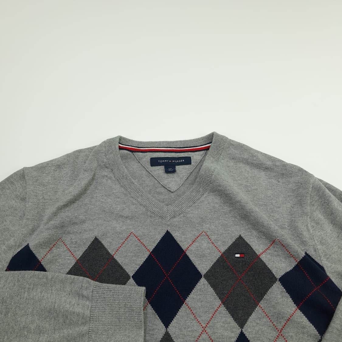 CN705 S 타미힐피거 그레이 아가일 V넥 니트 스웨터 상품이미지3