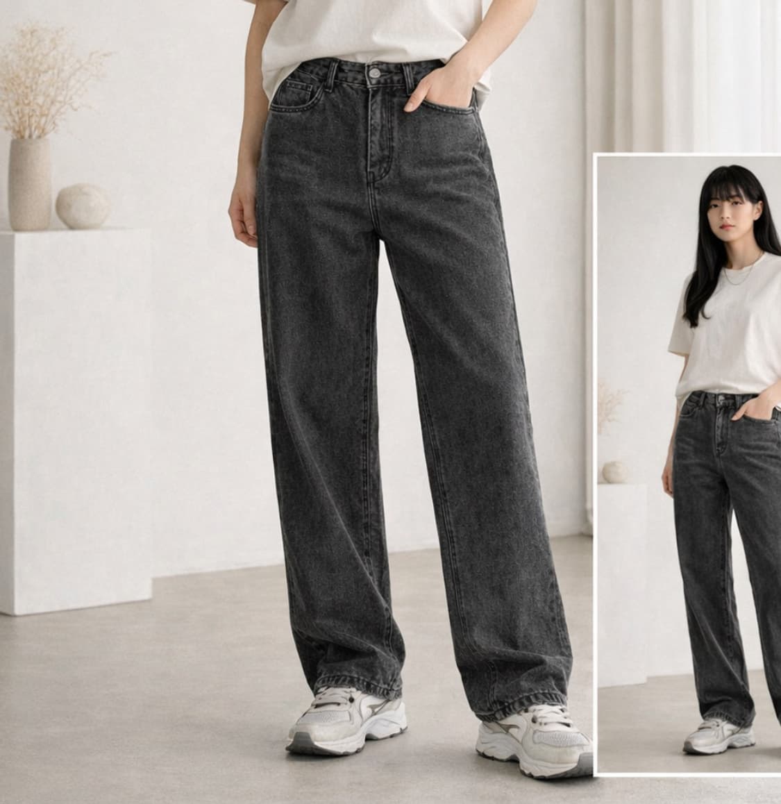 빈티지 스트레이트 핏 데님 팬츠 블랙 30(L) 상품이미지1