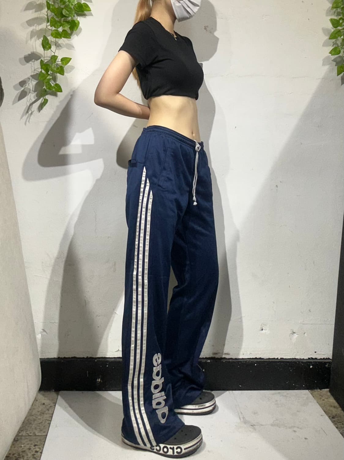 00s 아디다스 네이비 화이트 삼선 로고 와이드 팬츠 L 상품이미지1