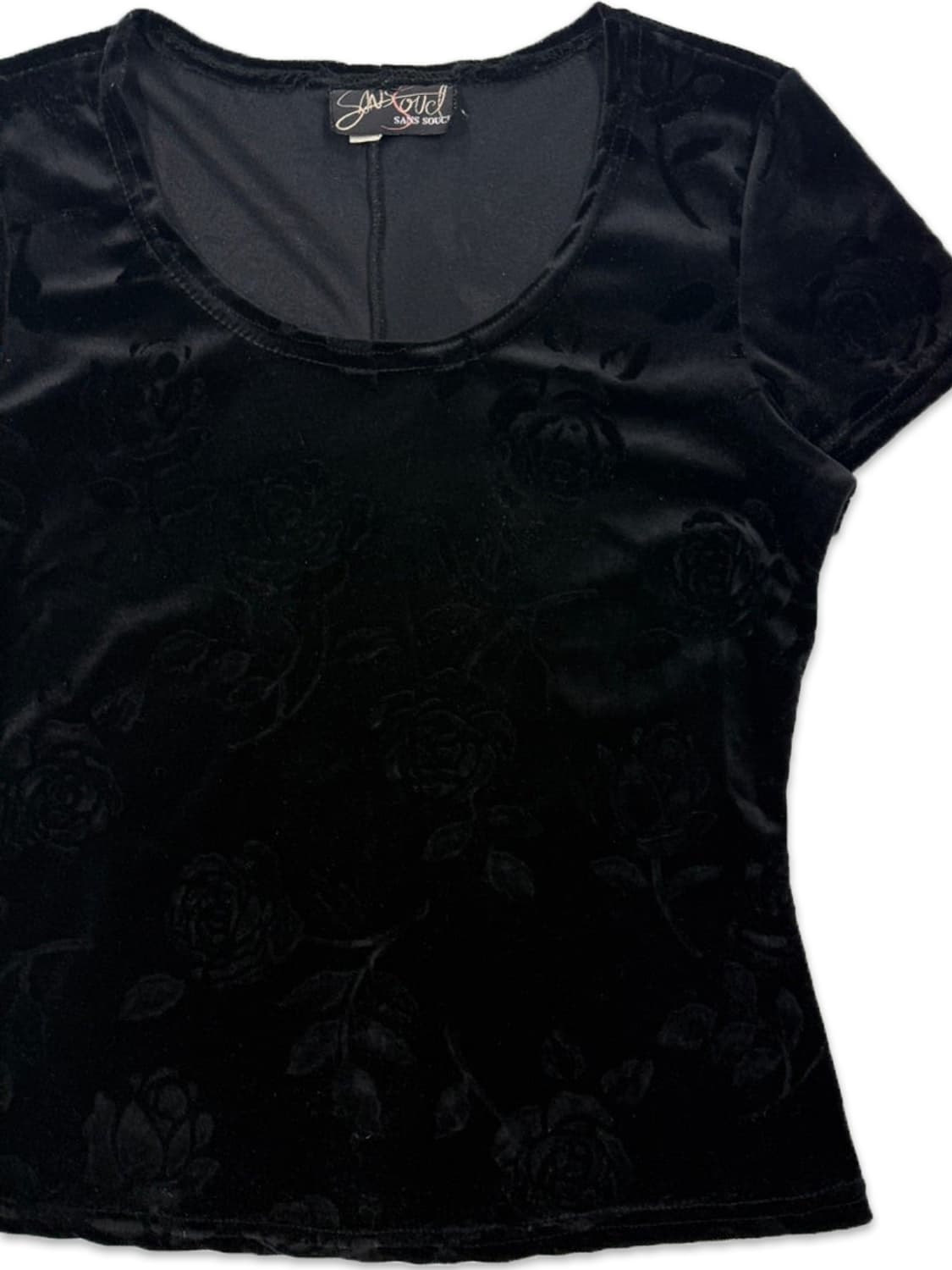 빈티지 블랙 벨벳 로즈 반팔티 상품이미지2