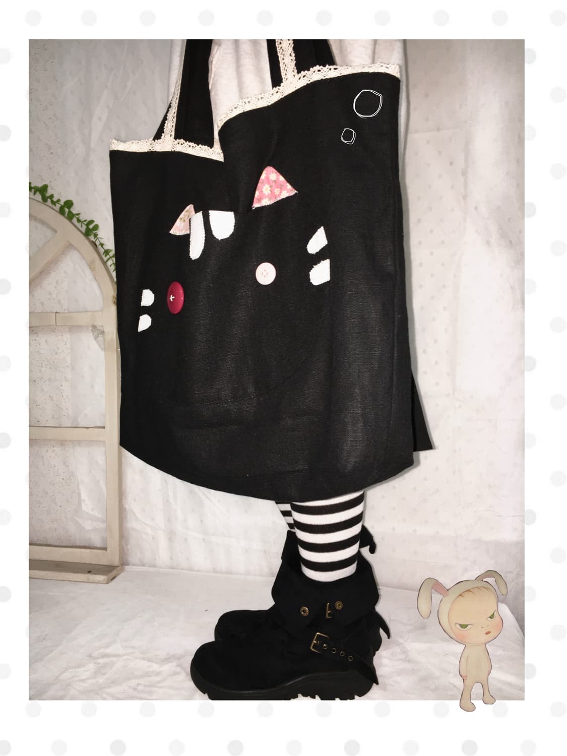 [HAND MADE] 핸드메이드 고양이 포켓 패치워크 숄더백 모리걸 상품이미지1