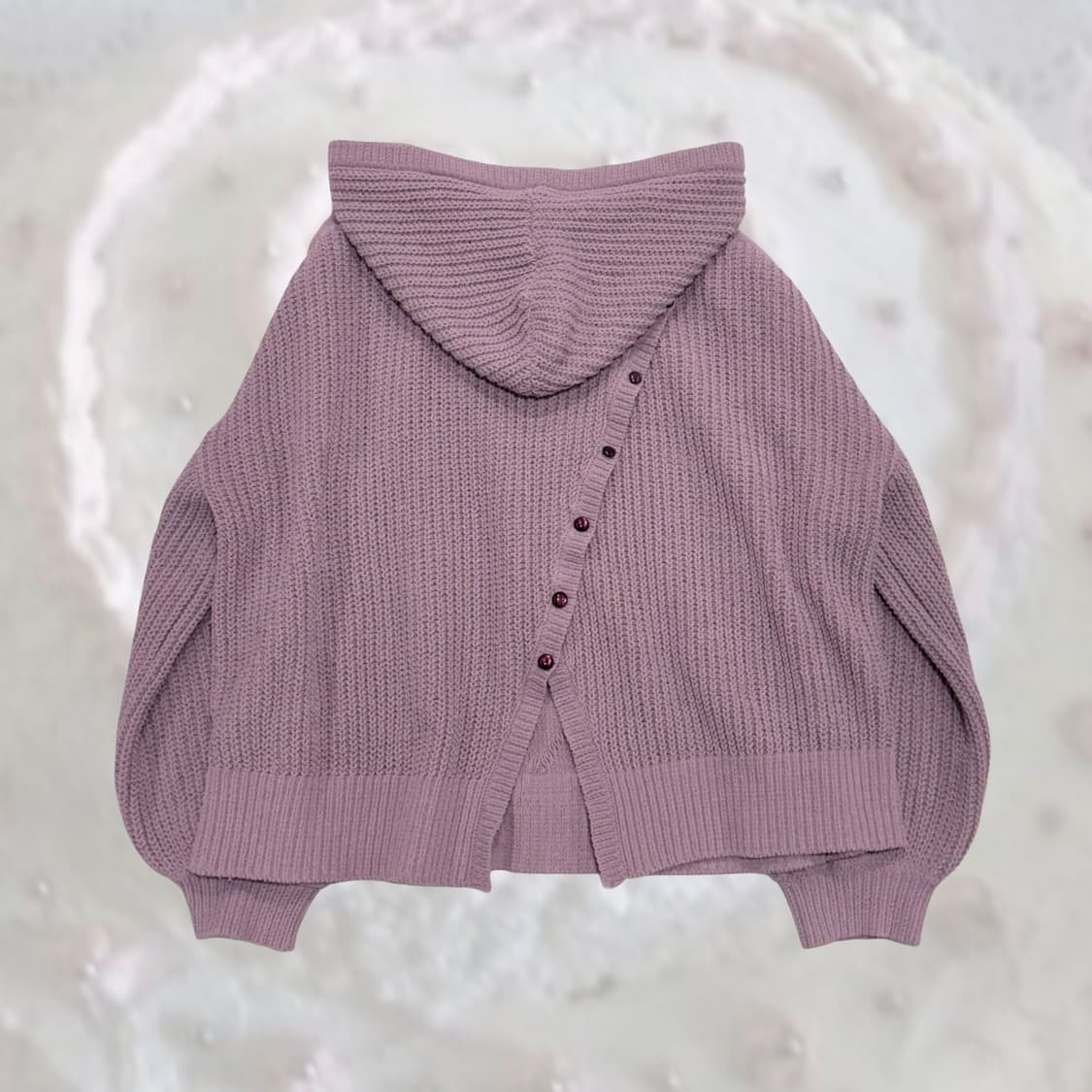 일본 빈티지 연보라 뒷 절개 버튼 포인트 니트 후드 티 상품이미지4
