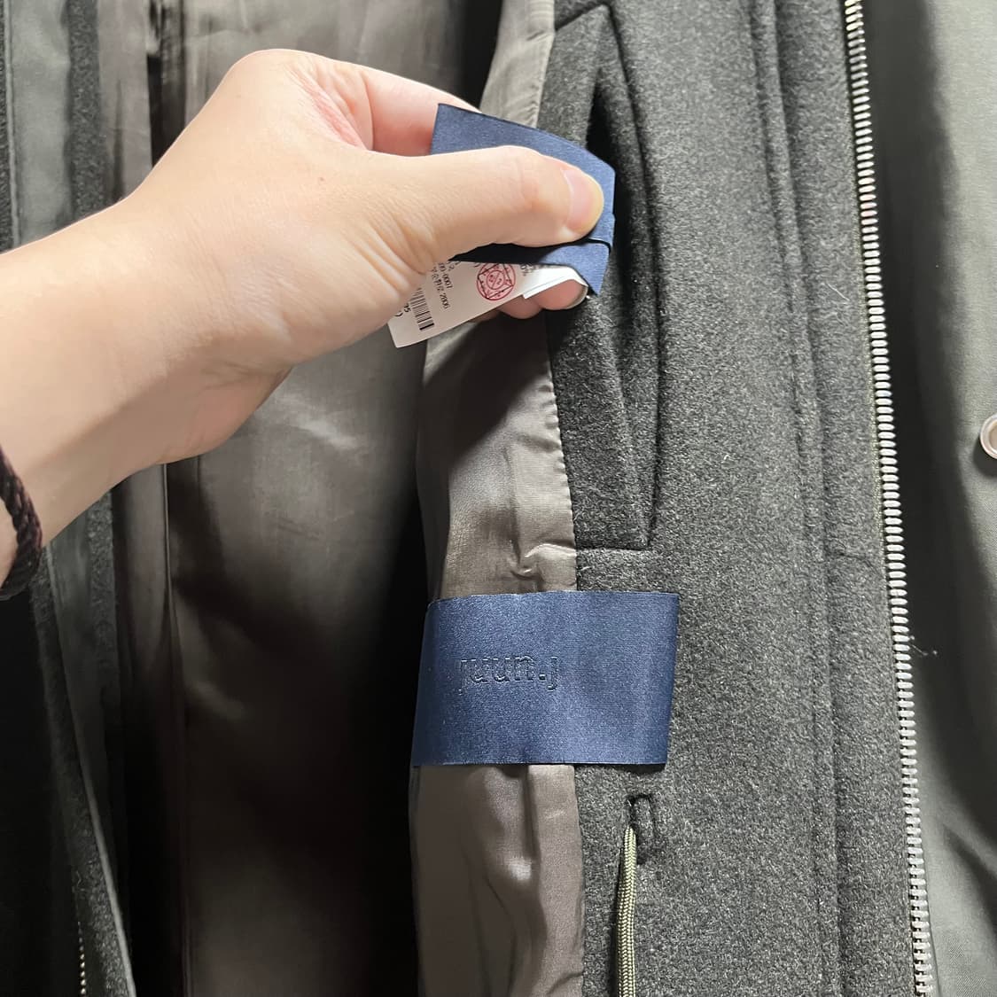 정품 46) 준지 Juun.j 투톤 카키 후드 롱 코트 상품이미지5