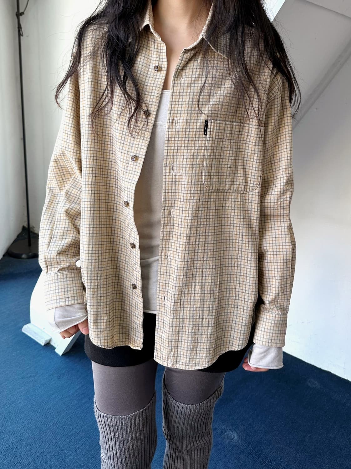 Brushed cord design cotton check shirt 상품이미지7