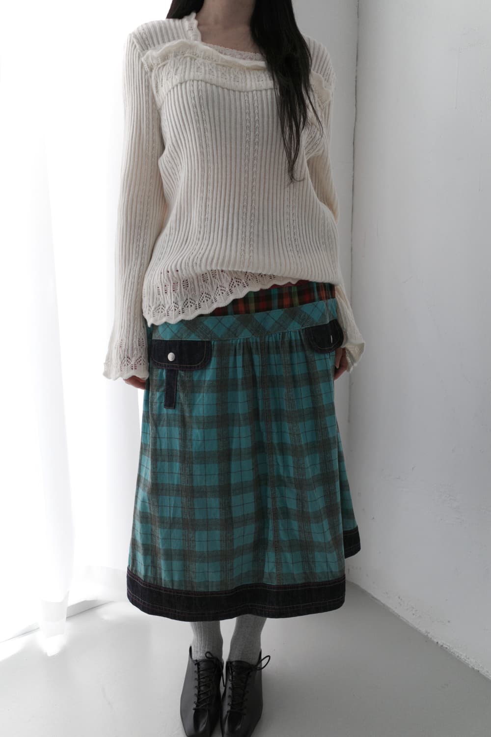cat check denim skirt  상품이미지6