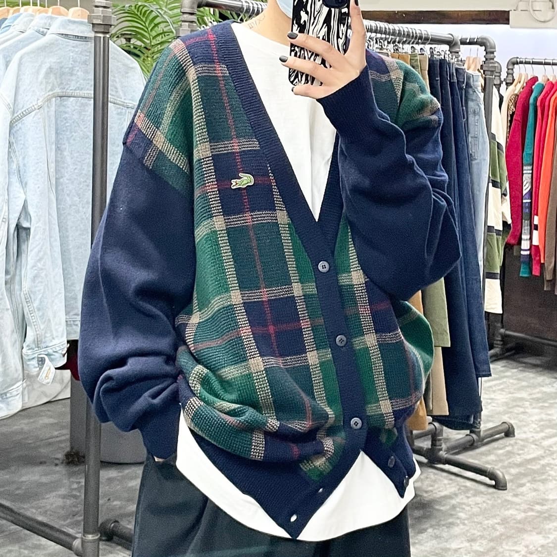 라코스테 네이비 체크 가디건 상품이미지1