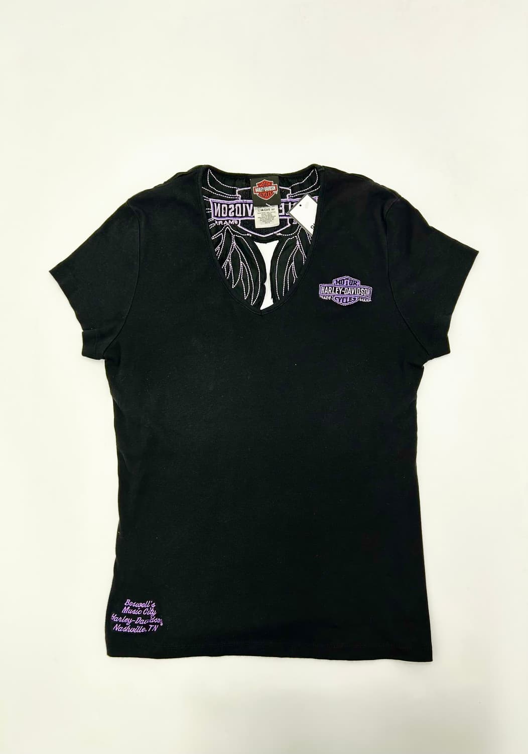 할리데이비슨 자수 브이넥 반팔티 상품이미지1