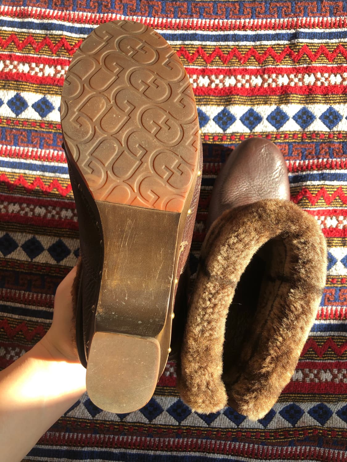 어그 클로그 브라운 레더 퍼 부츠 240 상품이미지5