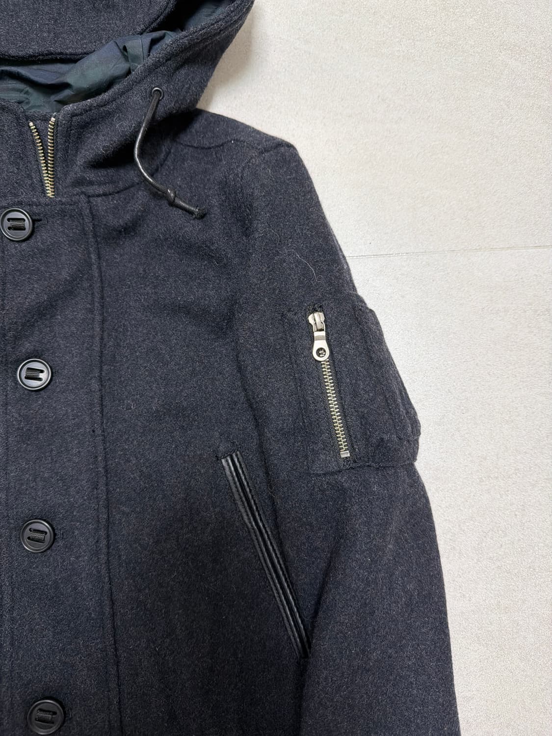 차콜 투웨이 숏코트 후드 자켓 체크안감 더블코트 상품이미지4