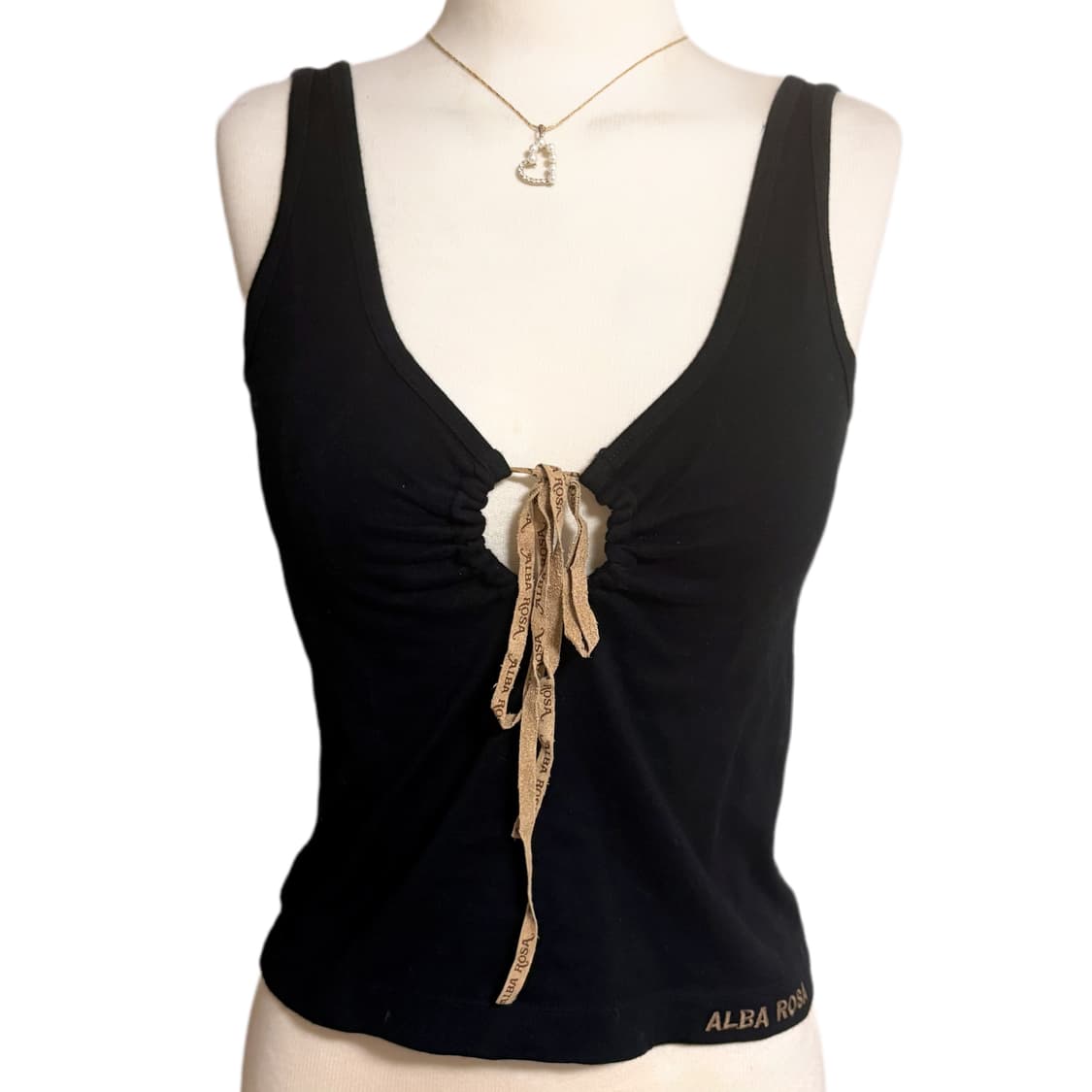 ALBA ROSA 알바로사 오네갸루 블랙 레이어드 핀터깔 대장 나시 티 상품이미지1