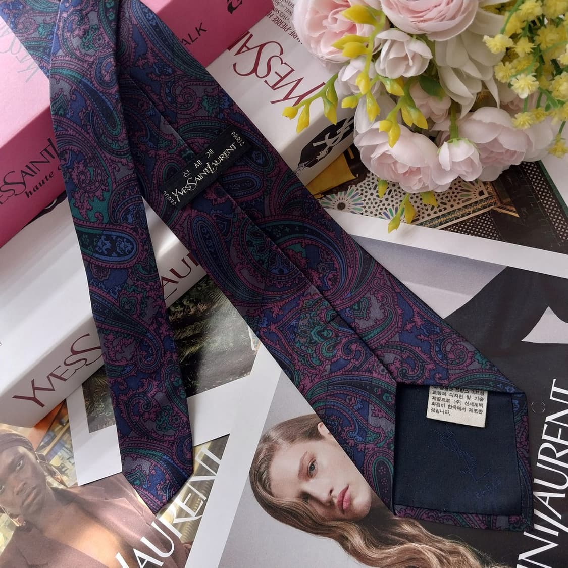 입생로랑 네이비 & 퍼플 페이즐리 넥타이 7.8cm A등급 K2595
 상품이미지4