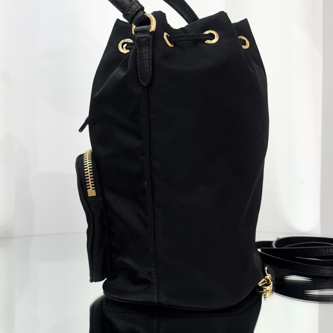 [정품] 프라다 삼각로고 리나일론 듀엣 버킷백 불략 골드 상품이미지3