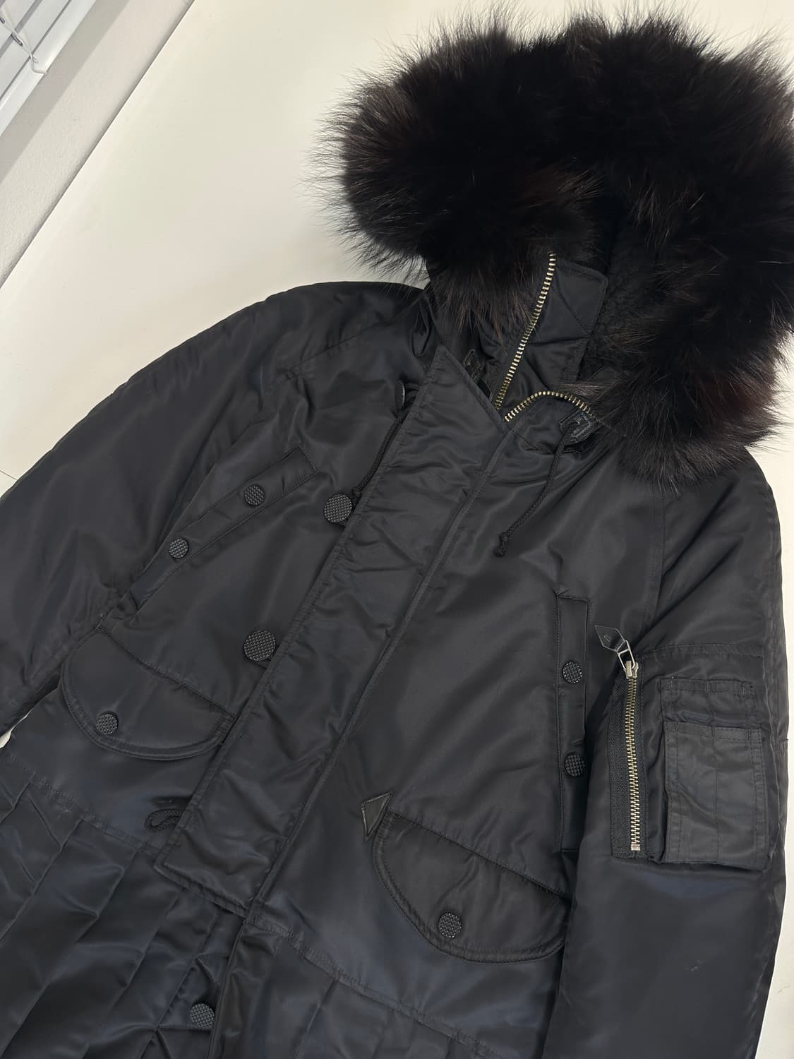 페노메논 ma-1 플리츠 롱코트 자켓  올블랙 M 상품이미지4