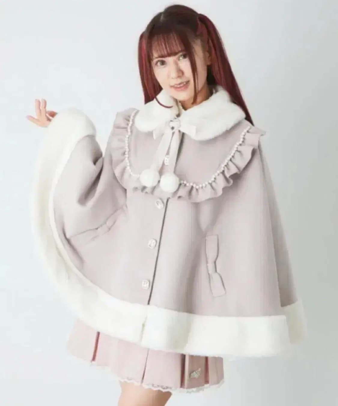 앙크루즈 리본 포켓 판초 케이프 핑크  양산형 양지뢰 코트 히메갸루 상품이미지3