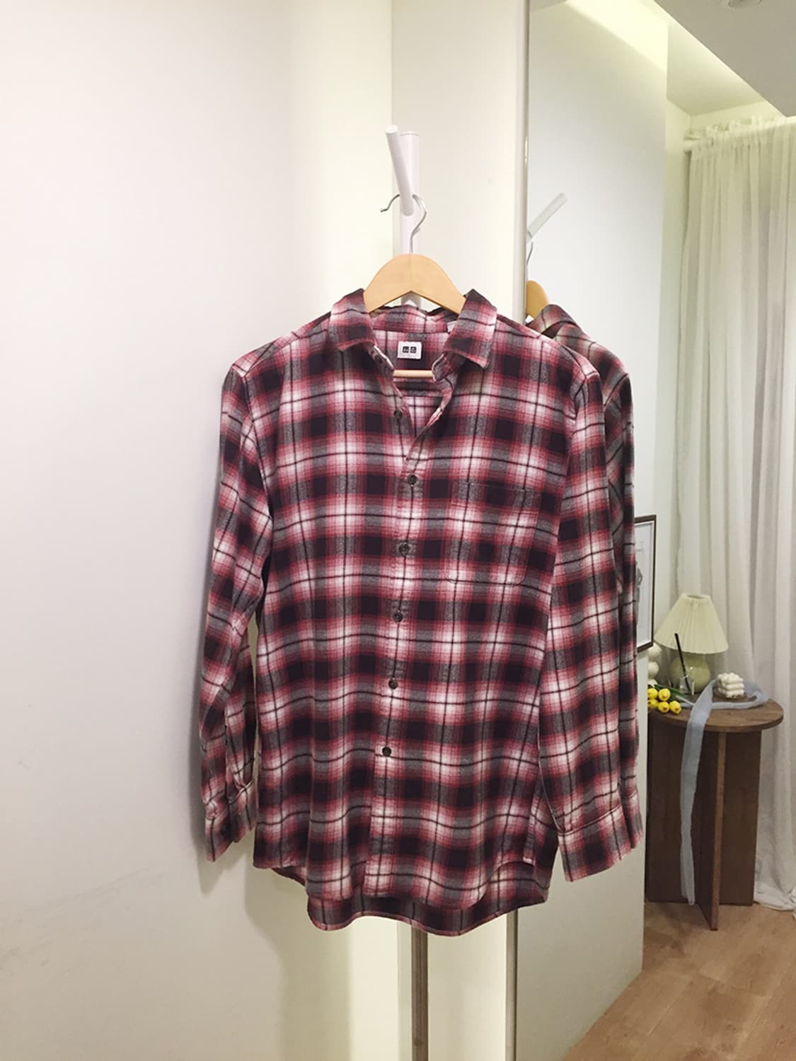 여성 유니클로 오버핏 기모 체크셔츠 100 상품이미지4