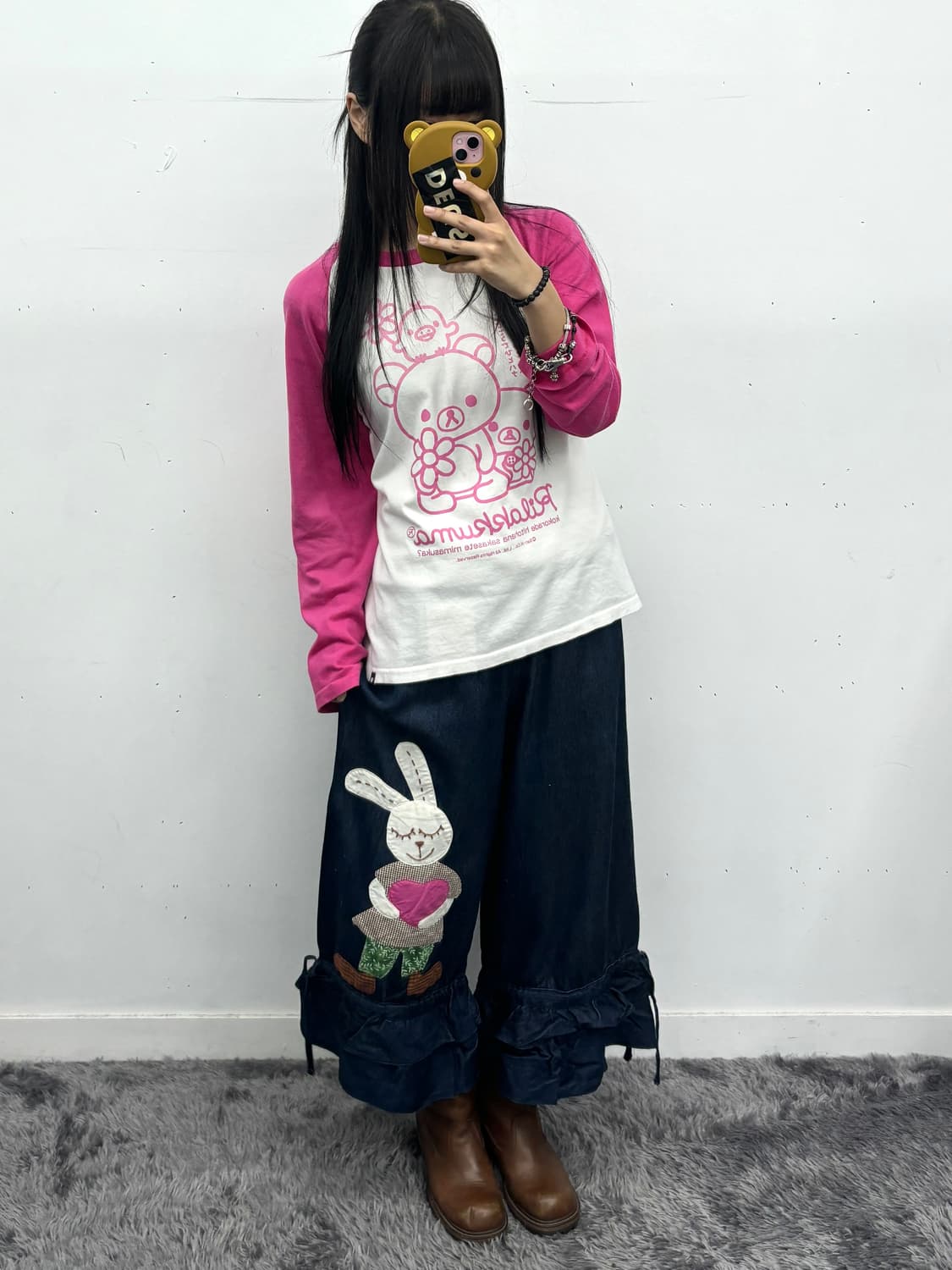 래빗 프릴 데님 스커트 팬츠 상품이미지2