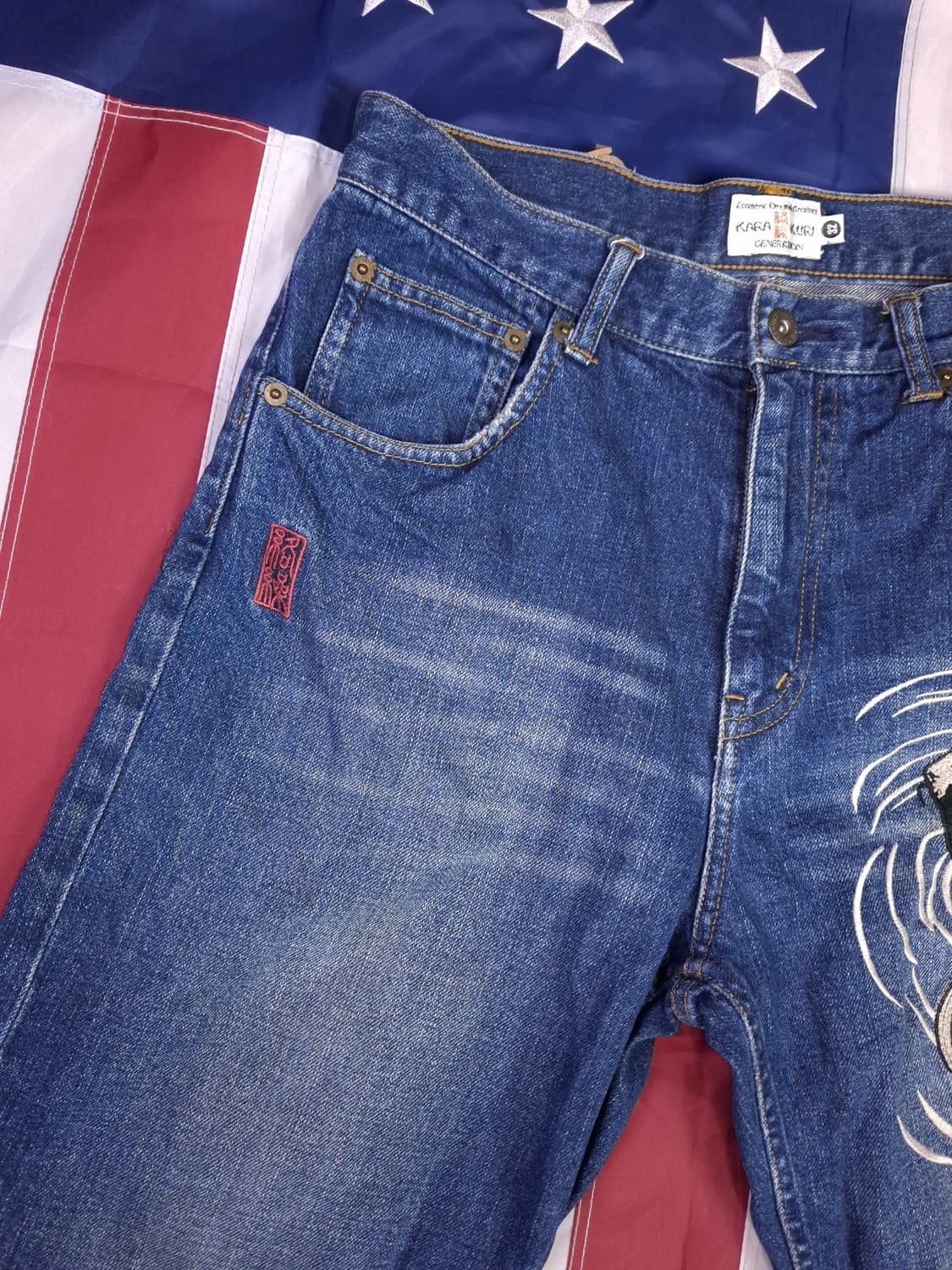 오리지날 카라쿠리 타마시 잉어자수 데님 쇼츠 상품이미지4